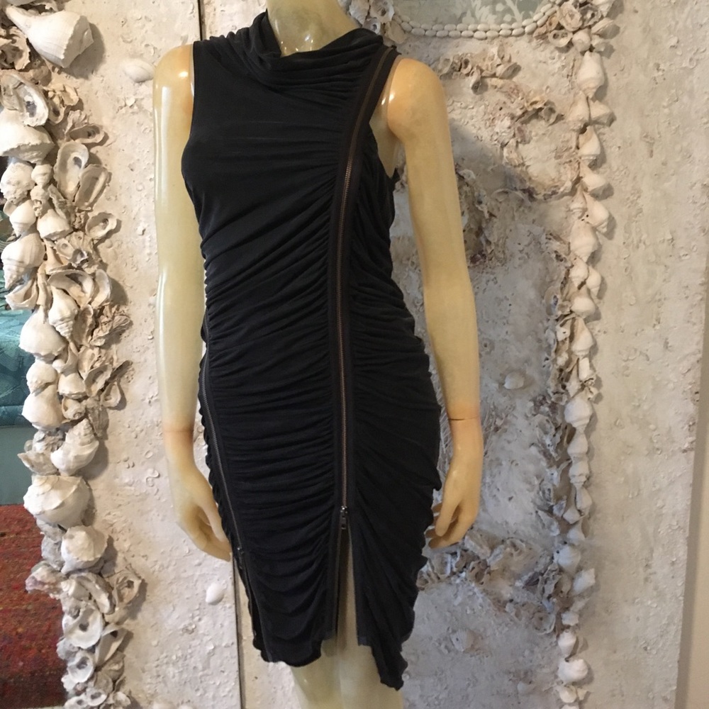 All Saints Black Ruched Zipper Dress sz 4